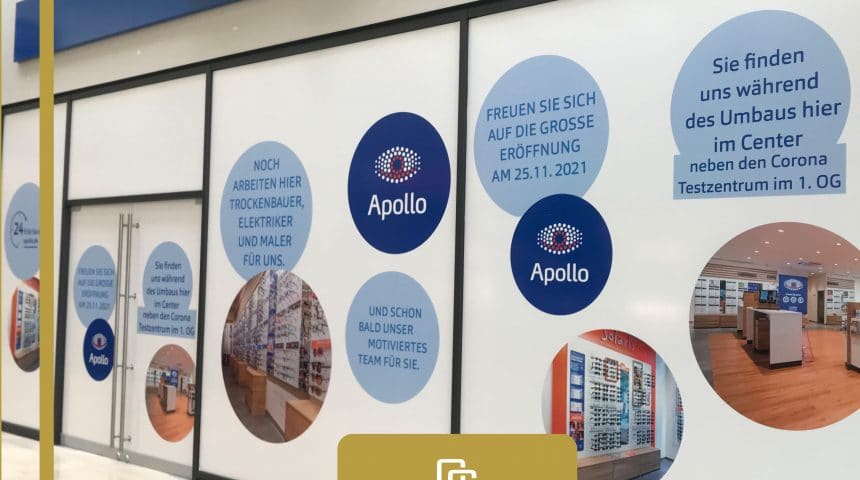 APOLLO OPTIK VERSCHÖNERT SICH UND BAUT UM. GROSSE ERÖFFNUNG AM 25.11.2021 APOLLO OPTIK VERSCHÖNERT SICH UND BAUT UM. GROSSE ERÖFFNUNG AM 25.11.2021